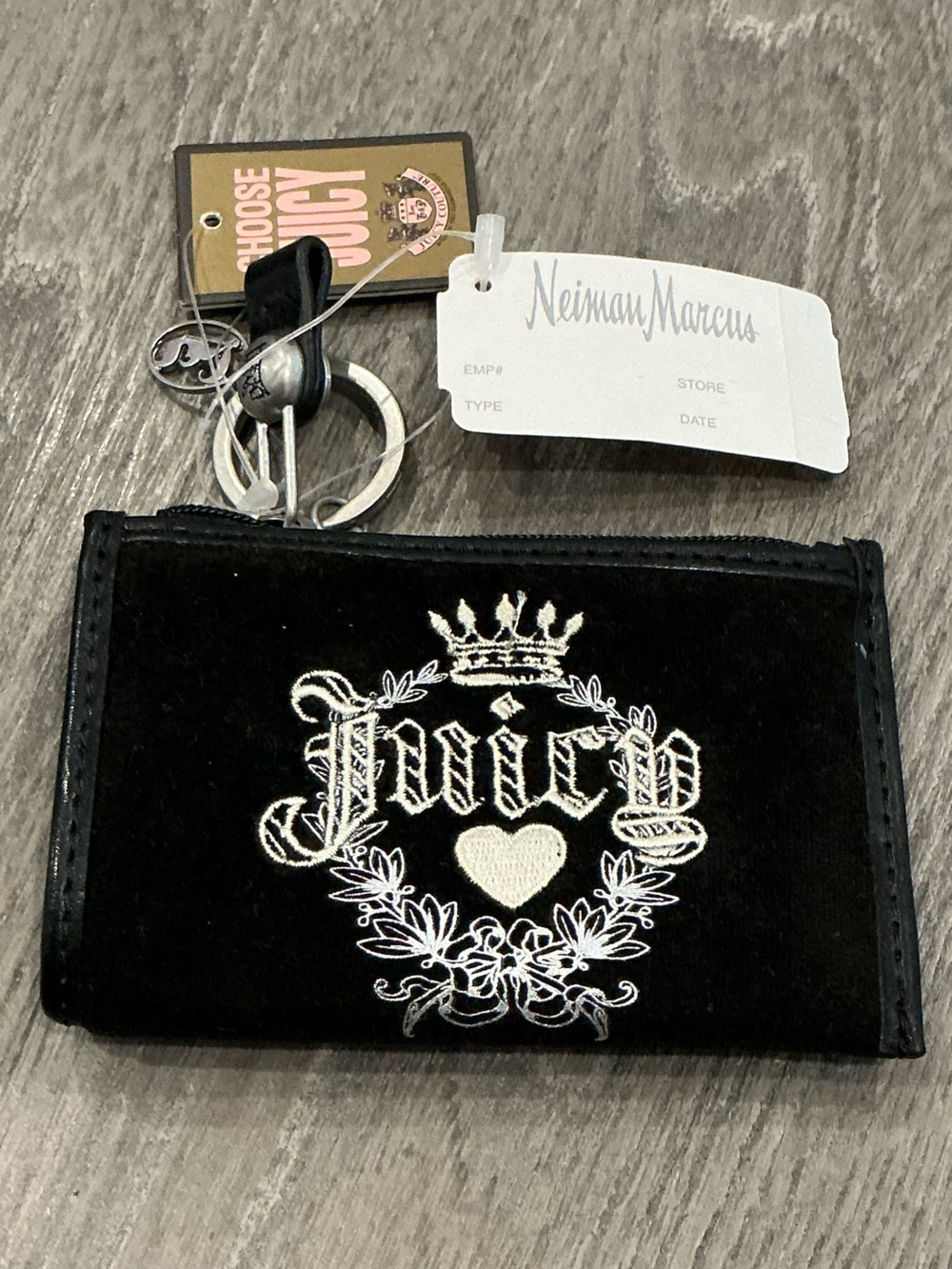 NWT Juicy Couture Black Velvet Key Pouch with Embroidered Logo VINTAGE